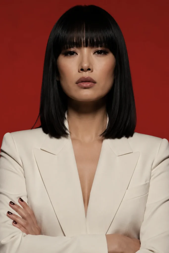 Editorial blunt haircut with statement fringe for women over 40