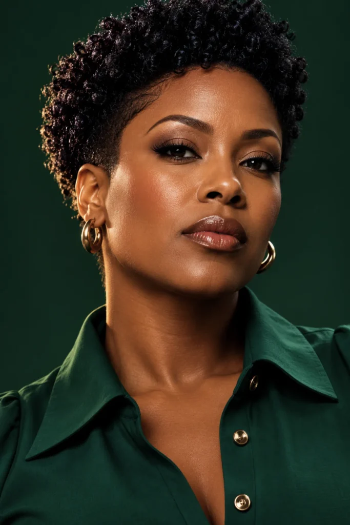 Natural coily shape-up haircut for women over 40