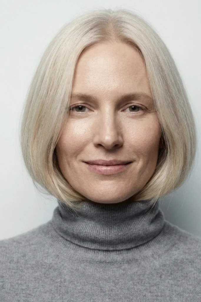 Rounded bob haircut for fine hair over 40