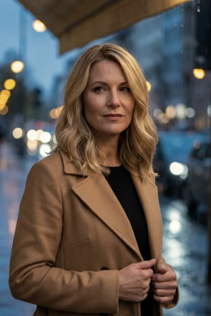 Side-parted wavy haircut with root shadow for women over 40